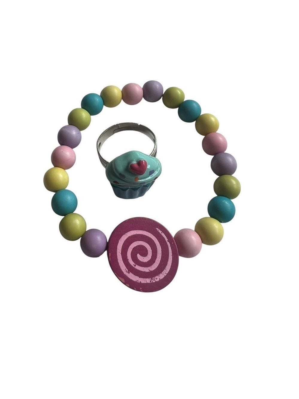 Kids Beaded Bracelet Ring Set Colorful